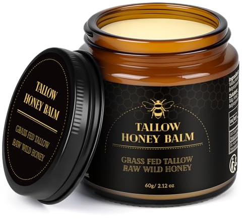Tallow Creme, 2,1 oz (60 g) Beef Tallow för ansikte och kropp, 100% gräsfoderbeten nötkreaturfett, Naturlig honung & bivax fuktkräm