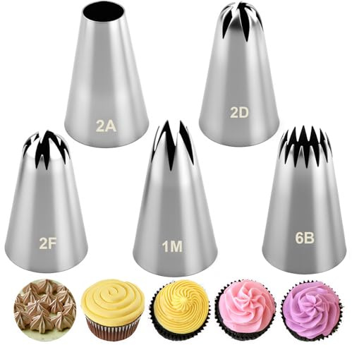 5 Pezzi Beccucci Sac a Poche, Professionali Acciaio Inossidabile Bocchette Decorazione Torte Ugelli per Decorare Torte Cupcakes Pasta di Zucchero Muffin Dolci Biscotti Pasticceria