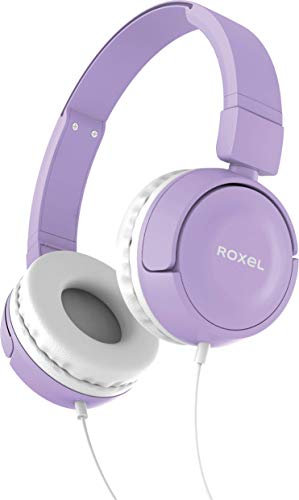 Roxel RX110 Lightweight Wired Foldable Headphones with Mic & Volume Control, On-Ear Headphones, Ergonomic Design, Answer Incoming Calls, Compatible with Android and IOS Devices (Purple)