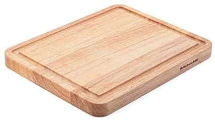 KitchenAid Classic Rubberwood Cutting Board with Perimeter Trench, Reversible Chopping Board, 8-inch x 10-Inch, Natural