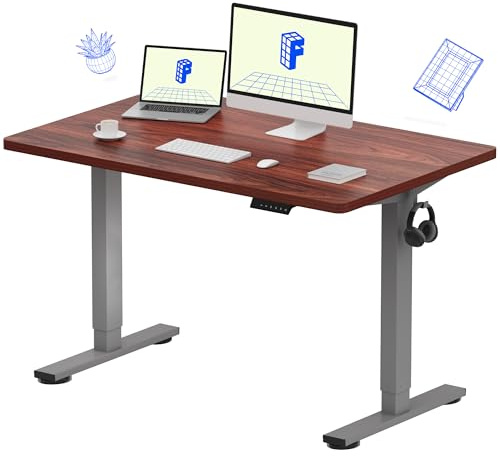 FLEXISPOT E1 Plus ONE PIECE Electric Standing Desk Height Adjustable Sit Stand Desk with Memory Smart Panel, Home Office(120 * 80cm, Gray Frame+Mahogany Desktop)