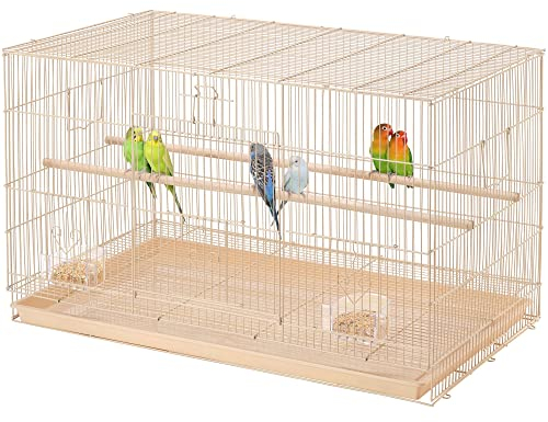 Yaheetech Vogelkäfig Stapelbarer Flugkäfig breiter käfige mit extra viel Platz für Papageien Sittiche, Almond