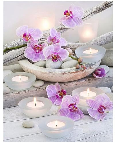 Eckige Steine 5D Diamant Painting Bilder Full Groß Orchidee Phalaenopsis und Kerze 40x50cm Diamant Painting Bilder DIY Diamant Malerei Set Crystal Strass Diamond Painting Square Drill Büro Dekoration