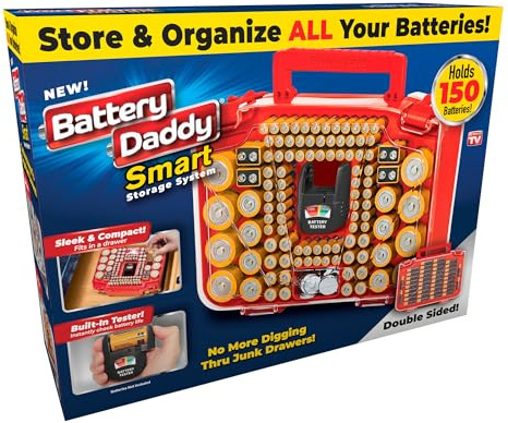 Ontel Battery Daddy Smart - Battery Organizer Storage Case with Tester, Stores & Protects Up to 150 Batteries, Clear Locking Lid, As Seen On TV, Smart - 150 Batteries (BADAS-MC4)