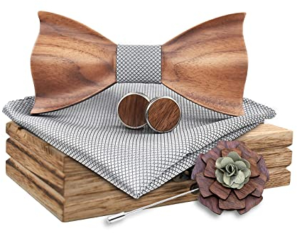 Mr.Van Papillon Legno Uomo Set di Papillon Fatto a Mano, Misura Regolabile(24-48cm), Stile Classico, Scatola di Legno (Inclusi Gemelli, Spilla, Fazzoletto E Papillon) Per Feste Di Matrimonio