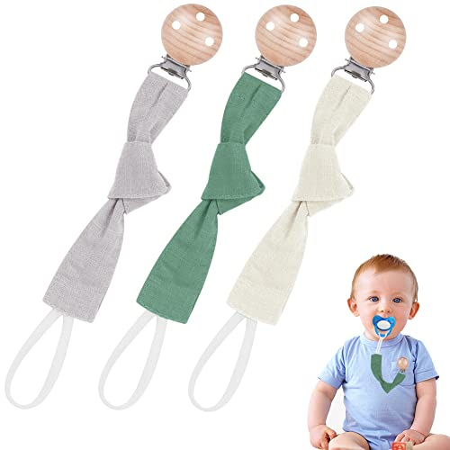 Vicloon Schnullerkette Baumwolle,3 Stück Schnullerkette Baby for Mädchen und Jungs,Baby Schnullerkette Clip Geschenk zum Baby -Grün