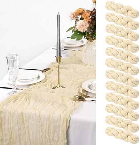 12Pack Käsetuch Tischläufer Beige, rustikale Gaze Tischläufer 90*300CM Käsetuch Tischläufer, Käsetuch Boho Tischläufer für Hochzeit, Party(Beige)