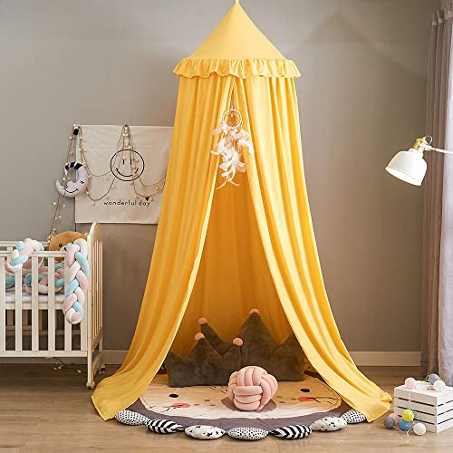 Surwin Ciel de Lit pour Bébé Enfants, Moustiquaire Rideau Baldaquin Dôme Princesse Tente de Lit, Décoration Chambre à Coucher Dressing Lecture Maison de Jeux (ébouriffé jaune)