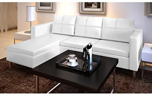 QZZCED Divano Componibile,Divani angolari moderni Divano da ufficio Divano lounge Adatto per casa, ufficio, hotel, matrimonio a 3 Posti in Pelle Artificiale Bianca