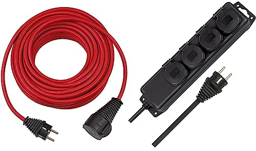 Brennenstuhl Baustellen-Verlängerungskabel & Steckdosenverteiler IP44 4-Fach (Steckdosenleiste für den Baustelleneinsatz und den ständigen Einsatz im Freien, 2m Kabel) schwarz