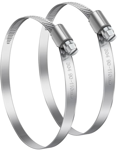 Bolatus 90-110mm Adjustable Hose Clips, 2 Pcs Stainless Steel Worm Drive Clamps for Securing Hose Connections Home Gas, Water, Fuel Line