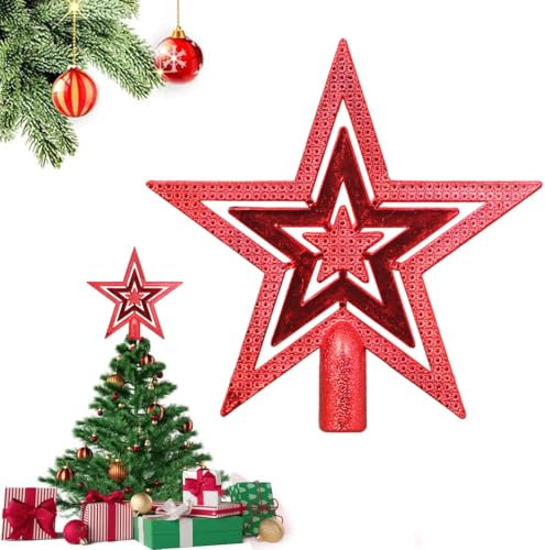 Onlvmyur Stella Albero di Natale 20cm Punta Stella Albero di Natale Topper Albero di Natale per Albero di Natale (Rosso)