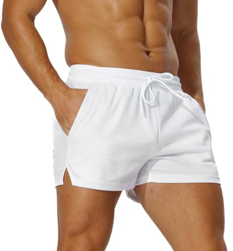AIMPACT Short Court Homme 3inch Short de Sport Homme Respirant avec Poches de Jogging Fitness Training Tennis(Blanc-M)