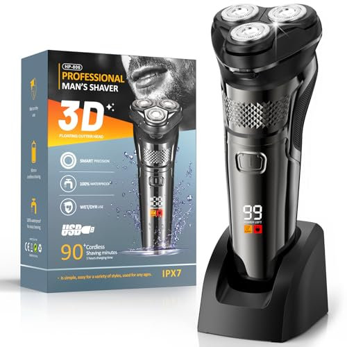 Singphere 4 Rasierer Herren Elektrisch, Wiederaufladbarer Kabelloser Elektrorasierer Herren, Nass- Und Trockenrasierer mit Ausklappbarem Trimmer, Zwei Geschwindigkeitsmodi, Led-Bildschirmanzeige