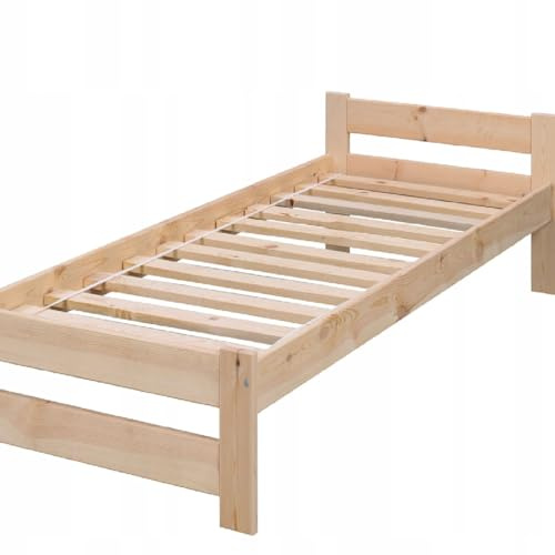 All4All Letto Legno 90x200 cm - Singoli - Letto Singolo Con Doghe - - Struttura Letti Singolo - Letti Singoli Per Adulti e Bambino Naturale
