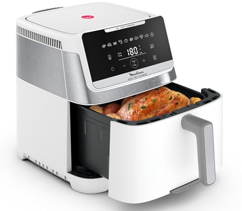 Moulinex Easy Fry Silence 7L, Friggitrice ad Aria Silenziosa XXL, Fino a 8 Persone, 10 Modalità, con Sistema Genius e Griglia di Cottura Regolabile, Colore Bianco, EZ8421