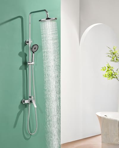 Baollansa Ducha de lluvia con grifo cromado, juego completo con ducha de lluvia de 23 cm, 3 tipos de chorro, juego completo, juego de ducha, grifo monomando de latón