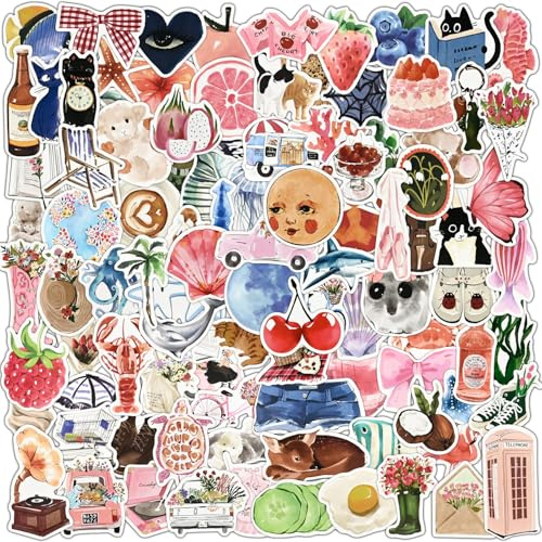 Pack of 100 Colorful Aesthetic Sticker Set, Vinyl Waterproof Stickers Scrapbook Supplies for Laptop, Water Bottle, Diary