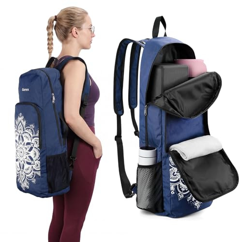 Gonex Sac Tapis Yoga en Toile, Sac à Dos Convertible pour Femme | Polyester 600D, convient à la plupart des tapis, multiples compartiments, bretelles rembourrées, 2 modes de port