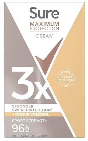 Sure Maximum Protection Sport Strength Anti-Perspirant Cream Women's Deodorant Stick with 3x stronger* sweat protection for 96 hour sweat and odour protection 45 ml