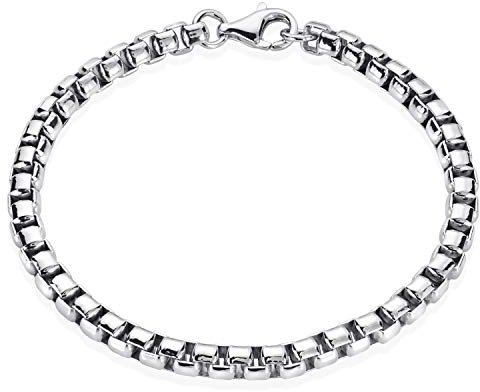 Materia Herrarmband i 925 silver – 5 mm massiv rhodinerad veneziansk kedja i ett fodral med 19, 20, 21, 22, 23 cm, 19 centimeter, sterlingsilver