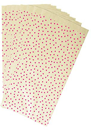 Clairefontaine 394106C - Un Sachet De 50 Pochettes Kraft - 12x24+4,5cm - Motif : Cœurs - Idéal Pour : Confiseries, Bonbons, Livre De Poche, Emballage Cadeaux, Pochette cadeau Kraft