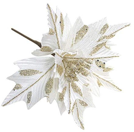 SUREH 6 flores artificiales de pascua, brillantes, de seda, adornos para el árbol de Navidad, para bodas, coronas, decoraciones, color blanco
