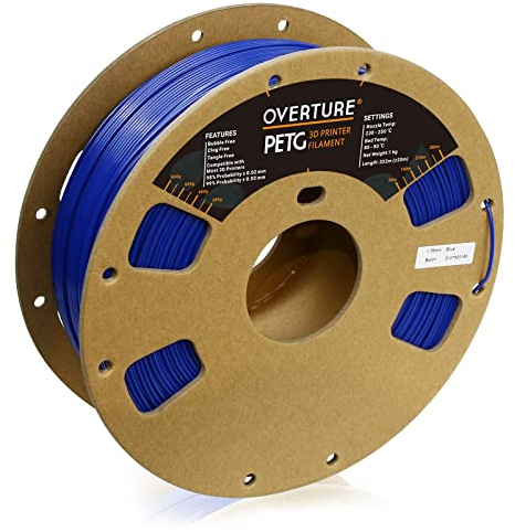 OVERTURE PETG Filament Aufgerüstet 1,75 mm, 1kg (2,2 lbs) Spule, 3D-Druck-Filament, Maßgenauigkeit +/- 0.02 mm (Blau)