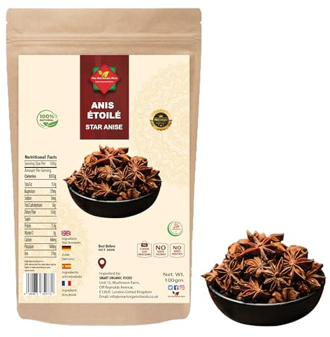 Star Anise | Aniseeds | Badiyan | Whole Seeds | Premium Quality | Natural | Vegan | Non GMO | No Additives | No Preservatives | 100g