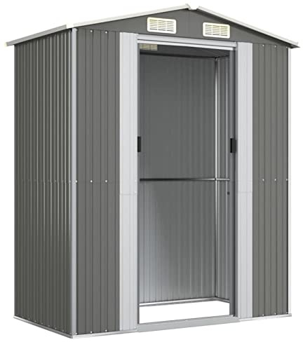 Festnight Cobertizo de Jardín Exterior Caseta de Jardín 192 x 108 x 223 cm Caseta de Jardín Metálica para Almacenamiento de Herramientas con 2 Puertas Correderas y 4 Ventanas para Terraza Gris Claro