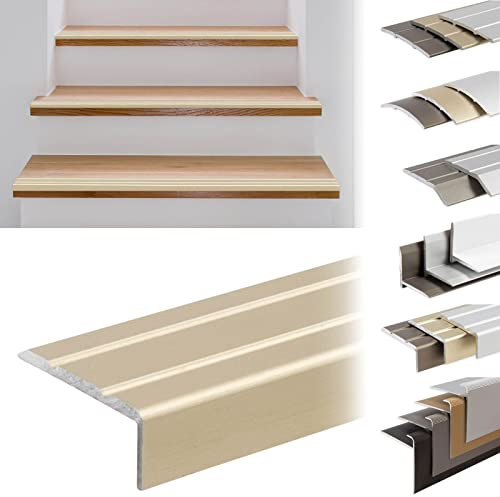 KARAT Borde de escalera, tiras de transición, perfiles angulares para suelos, escalones, escaleras y paredes (perfil angular, forma de L, Sahara, 1000 x 24,5 x 10 mm, autoadhesivo)