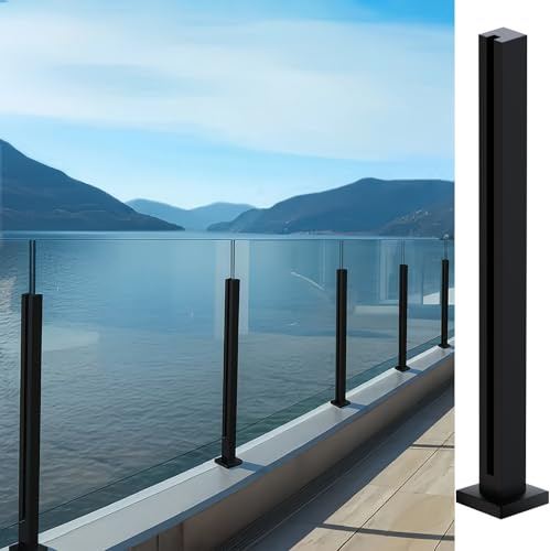 Cvter Garde-corps en Verre Acier Inoxydable - 100cm Poteau de Balustrade en Verre Noir, Système de Balustrade en avec Robinets, Fentes pour Terrasse, Balcon, Piscine, Jardin, Fin du message