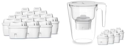 Philips Water Cartuchos de filtro de agua de repuesto, pack de 12 filtros, compatible con Brita & Filtro de Jarra +6 Cartuchos de Filtro de Repuesto Micro X-Clean, Flujo rápido, Blanco