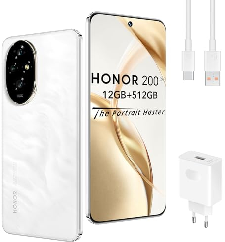 HONOR 200 Smartphone 5G 12GB 512GB, 120Hz 6.7 AMOLED, tripla fotocamera 50 MP, Snapdragon 7 Gen 3, 5200mAh Batteria, Android 14, Dual Sim, NFC, Bianco