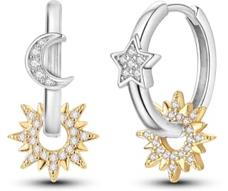 NARMO Pendientes de plata esterlina 925 para las mujeres Luna estrella Pendientes de sol