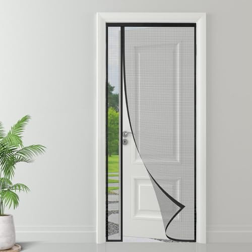 ESMAYULO Zanzariera Magnetica per Porte 80x210 cm, Apertura Laterale Unica, Barriera Anti-Zanzare e Insetti, Installazione Rapida Senza Foratura, Materiale Resistente - Nero