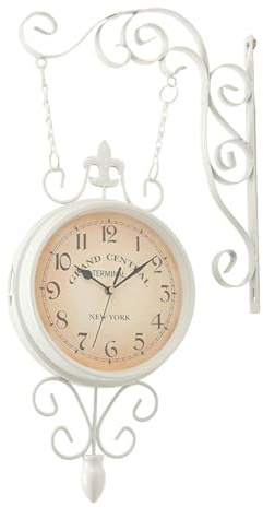 Fenteer Orologio da Parete Bifacciale Orologio da Stazione Sospeso Orologio Decorativo d'Arte con Design Europeo Elegante Senza Ticchettio Adatto per Soggior, Bianco