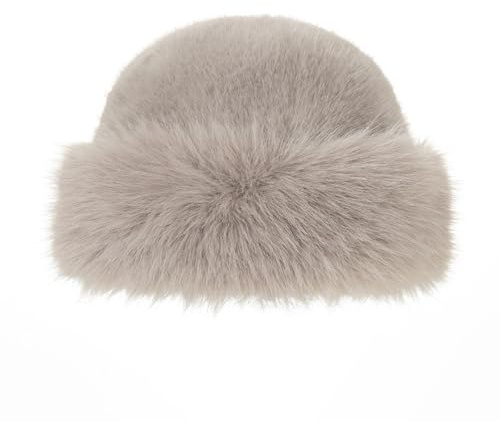 Dufnfn Women's Faux Fur Bucket Hat - Winter Warmth Bucket Hat Fluffy Snow Hat Fuzzy Fisherman Cap Warm Cute（Gray）