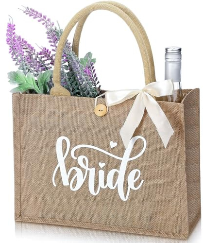 Hanlintk Borsa da sposa in iuta – Borsa per la spesa con stampa nuziale | Elegante decorazione per matrimoni e sposi