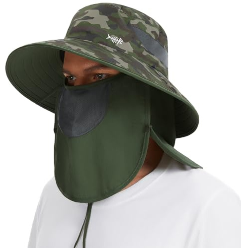 Bassdash Chapeau de Soleil Respirant UPF 50+ avec Couvre-Visage Amovible et Rabat de Cou Chapeau Unisexe à Large Bord résistant à l'eau pour la pêche la randonnée l'extérieur Les Hommes et Les Femmes