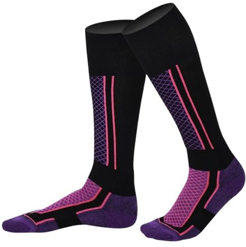 PSNKLMM 2 Pezzi Calzini da Sci Spessi Caldi Invernali Calze Trekking for Donna Uomo Bambino Anti-Freddo Abbigliamento Sportivo(Purple Black Women)