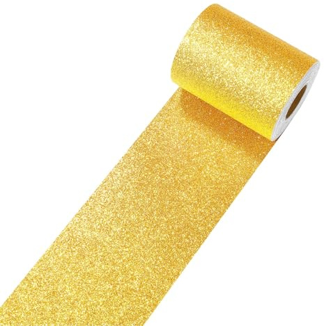 Decotalk Bordo Adesivo Per Mobili Glitterato Oro 10X600cm Bordo Per Carta da Parati Bordi Autoadesivo Parete Con Glitter Pellicola Adesiva Per Mobili Oro Carta da Parati Adesiva Camera da Letto