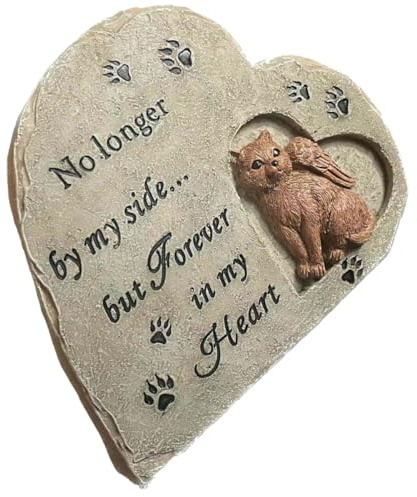 YARNOW Statue Commémorative Chat en Résine Solide, Pierre Tombale Forme Cœur, Ornement Extérieur pour Jardin, Souvenir Animaux de Compagnie, Dédiée aux Propriétaires de Chats