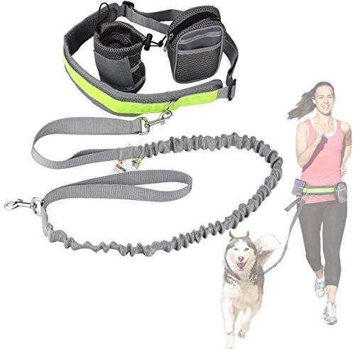 Cadrim Hands Free Dog Lead Walking Belts Ajustable Lead Dog Leash Waist Belt Pet Dog Leash Coupler Running Jogging Walking Dogs Lead Belt Adjustable with 2 Pack Bags and Reflective Strip 38kg (Grey)
