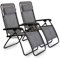 VonHaus Zero Gravity Chairs Set of 2 - Grey Reclining Sun Loungers for Garden - Textilene Folding Sunloungers with Detachable Head Pillow - Fold Away 2 Set Deck Chairs for Outdoor, Patio & Decking