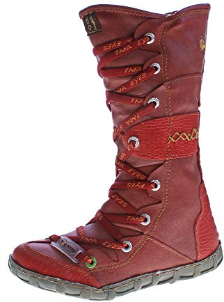 TMA Leder Stiefel Damen Winter Schuhe gefüttert Schwarz Weiß Grün Gelb Rot Braun Blau im Used Look (36 EU, Rot Reptil)