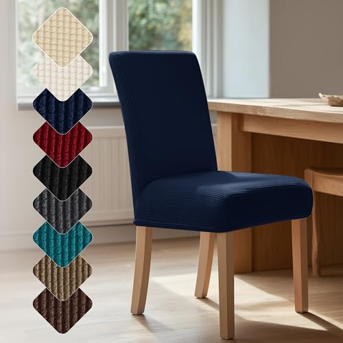 Deconovo Fundas Sillas De Comedor Pack 6, Funda Ajustable y Elástica para Silla, Protector Lavable para Comedor, Hogar y Restaurante, Suave y Cómoda, Azul Marino