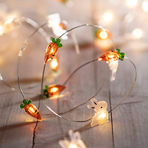 Lights4fun 20er LED Micro Oster Lichterkette warmweiß Timer Batterie Osterdeko Innen Tischdeko Ostern