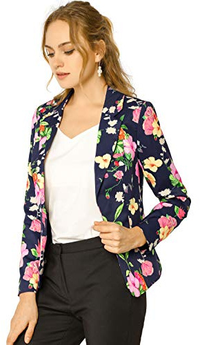 Allegra K Blazer ajusté décontracté pour femme avec revers cranté à imprimé, ouvert sur le devant, Large