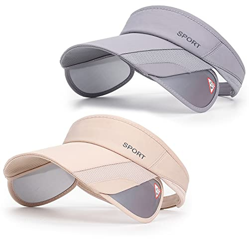 JXXAMZ33 2 Pack Sun Golf Visor Hats for Women, Adjustable Retractable Brim Golf Cap Beach Hats for Women Grey/Beige
